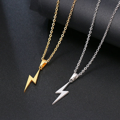 Stainless Steel Lightning Bolt Necklace (Silver or Gold)